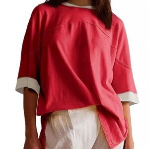 Women's Red Top with Cream Accents - Oversized box fit